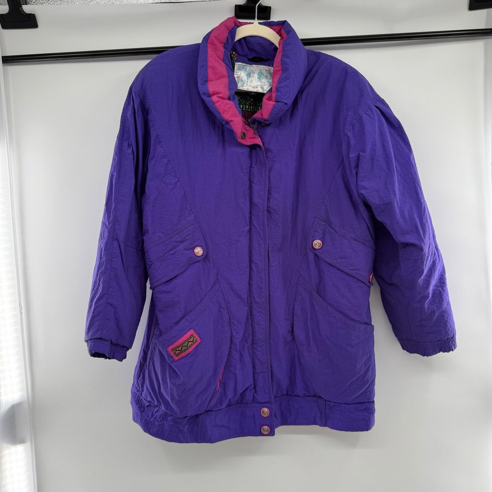 Vintage 80s Purple Ski‎ Jacket Winter Club Cyclone Retro Insulated Coat Large